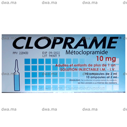 medicament CLOPRAME10 MGBoîte de ampoule de 2 ml maroc