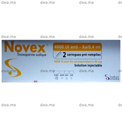 medicament NOVEX4000 UI antiXa/0,4mlBoîte de 2 seringues pré-remplies maroc