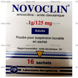 medicament NOVOCLIN1g/125mg Poudre pour suspension buvable en SachetBoîte de 16 maroc