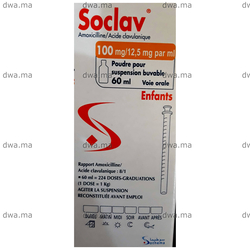 medicament SOCLAV ENFANT100 MG / 12,5 MGFlacon de 60 ml maroc