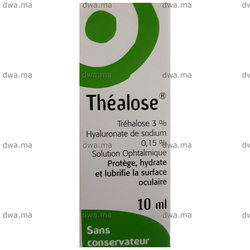medicament THÉALOSE3%Flacon 10 ml. Solution ophtalmique aqueuse, stérile, sans conservateur, hypotonique et de pH neutre. Composition : Tréhalose 3% et acide hyaluronique 0,15% maroc