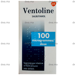 medicament VENTOLINE, Suspension pour inhalation en Flacon pressurisé HFA134 AFlacon de 200 doses maroc