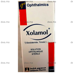 medicament XOLAMOLCollyre flacon compte-gouttes de 5 ml : Dorzolamide dosée à 20mg / ml - Timolol: Dosée à 5 mg/ml maroc